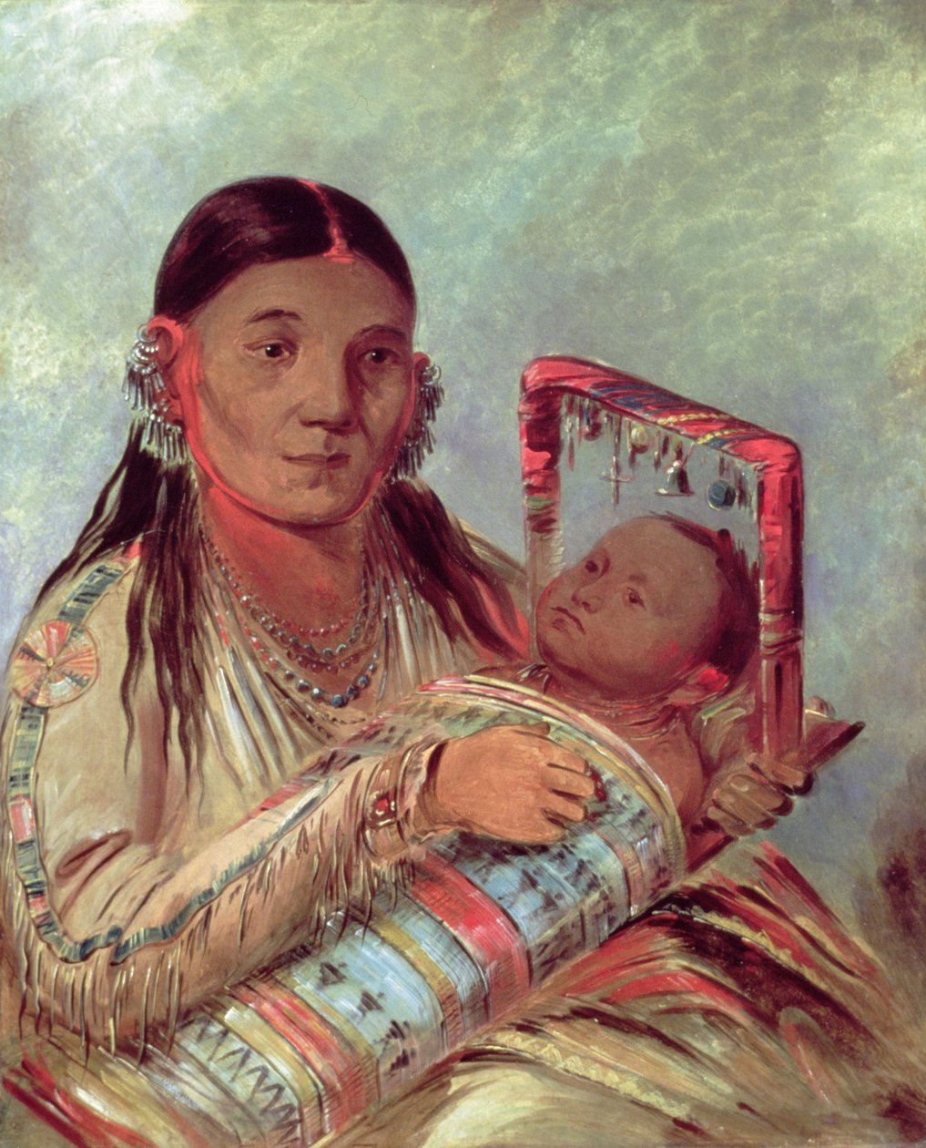 Sioux mor og baby, ca. 1830 (olie på lærred) af George Catlin