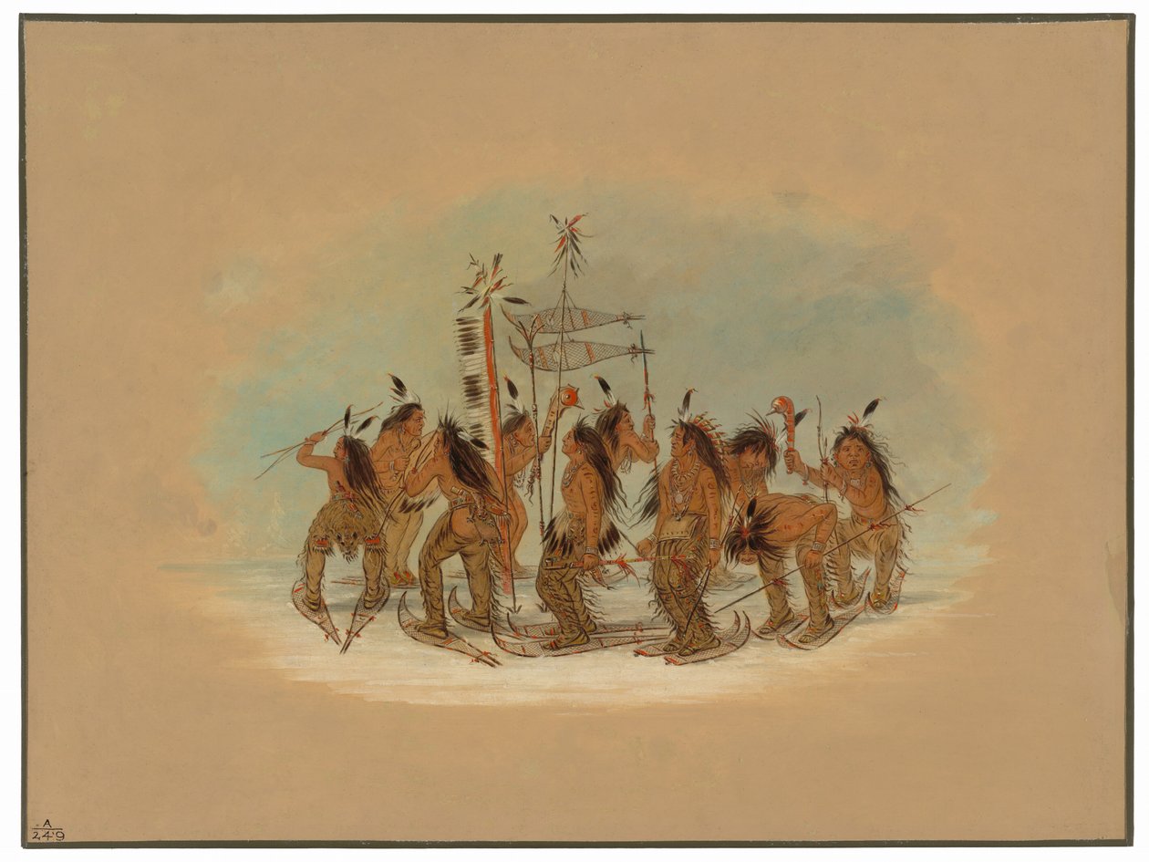Snow Shoe Dance - Ojibbeway af George Catlin