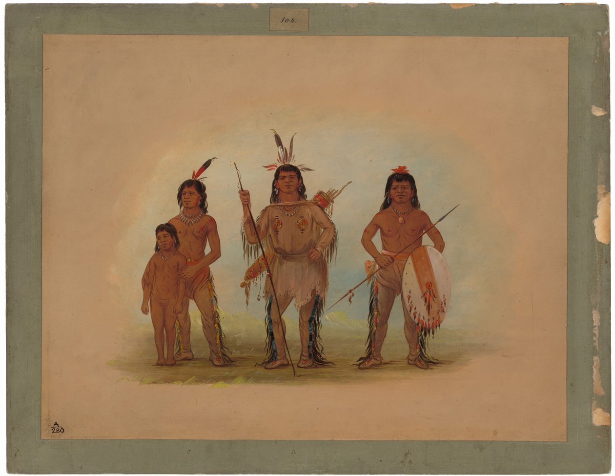 Spokane-chef, to krigere og en dreng af George Catlin