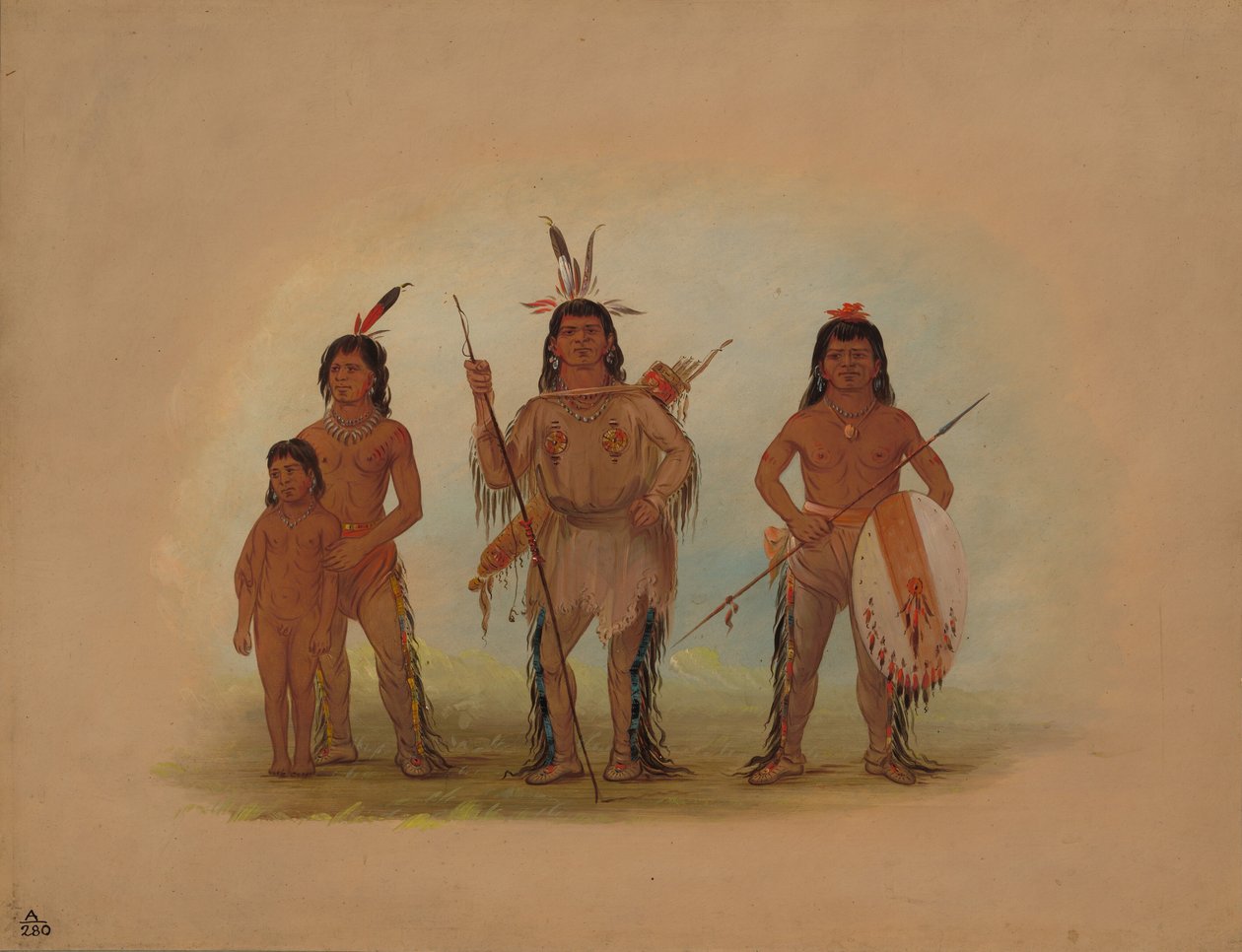 Spokane Chief, Two Warriors, and a Boy, 18551869. af George Catlin