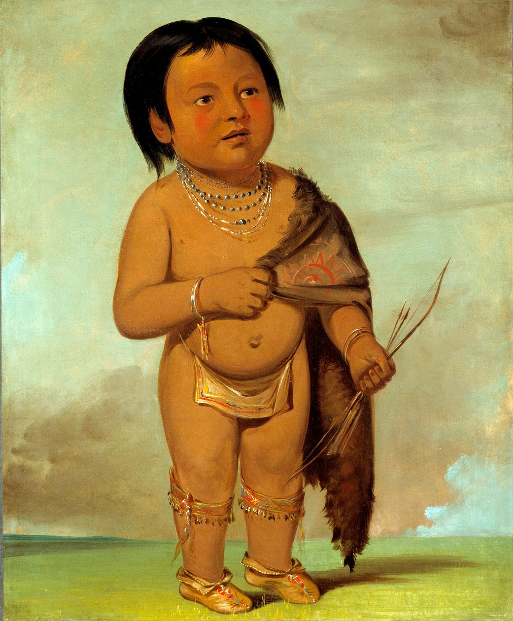 Tcha-aés-ka-ding, barnebarn af Buffalo Bulls rygfedt af George Catlin