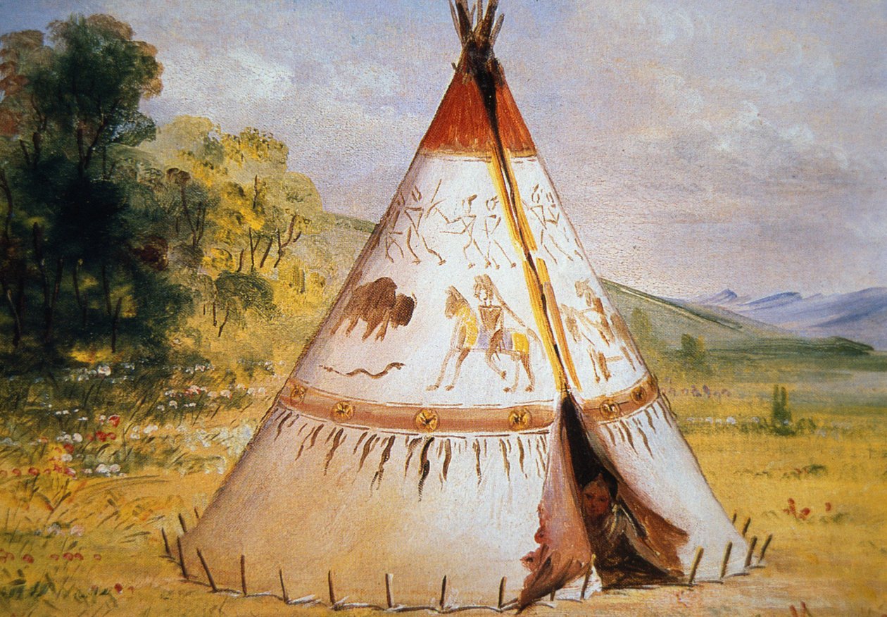 Teepee of the Crow Tribe, ca. 1850 (olie på lærred) af George Catlin