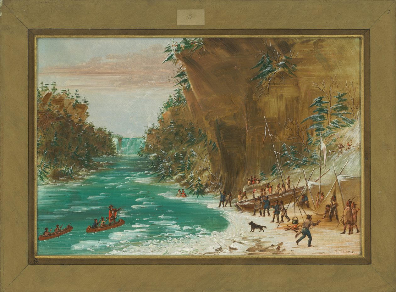 Ekspeditionen slog lejr under Niagara-faldene. 20. januar 1679 af George Catlin
