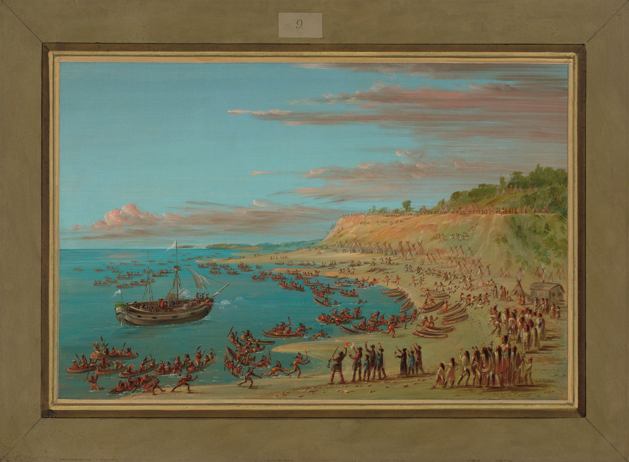 Griffinen på vej ind i havnen i Mackinaw, 27. august 1679, 1847-48 af George Catlin
