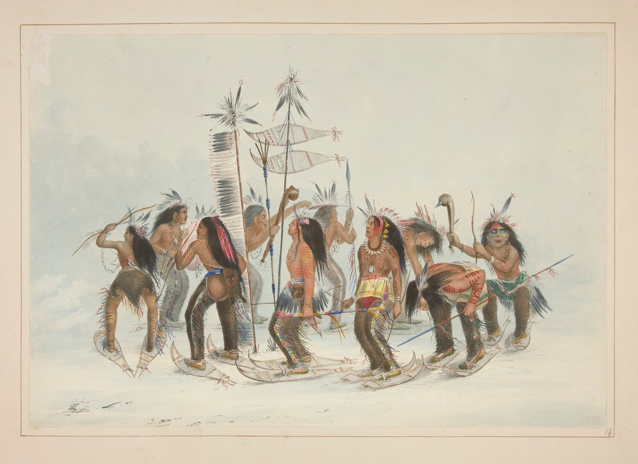 Sneskodansen, pl. 14 fra North American Indian Portfolio af George Catlin