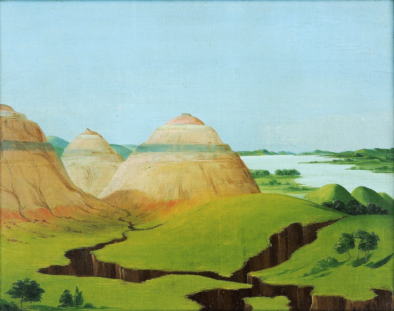 De tre kupler, Clay Bluffs 15 kilometer over Mandan-landsbyen af George Catlin
