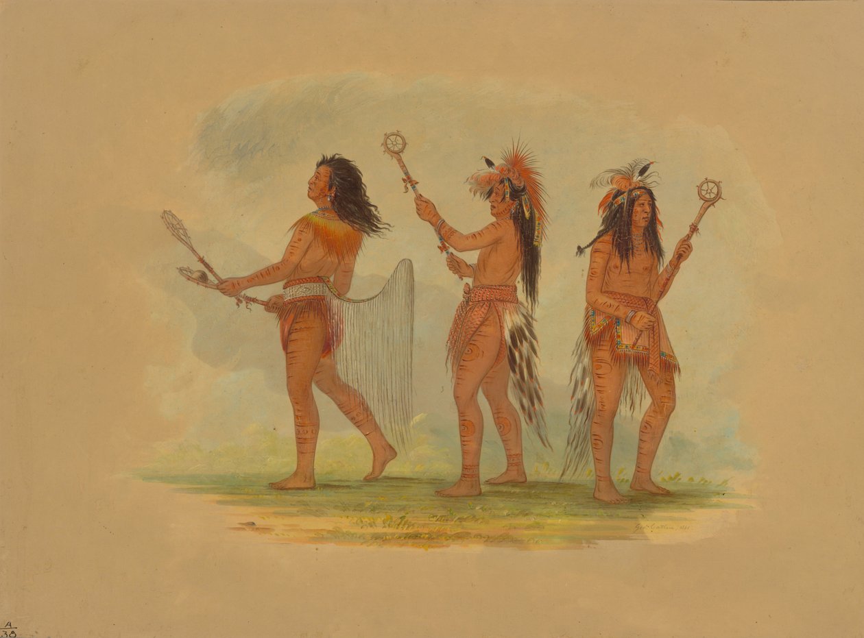 Tre fejrede boldspillere - Choctaw, Sioux og Ojibbeway, 1861. af George Catlin