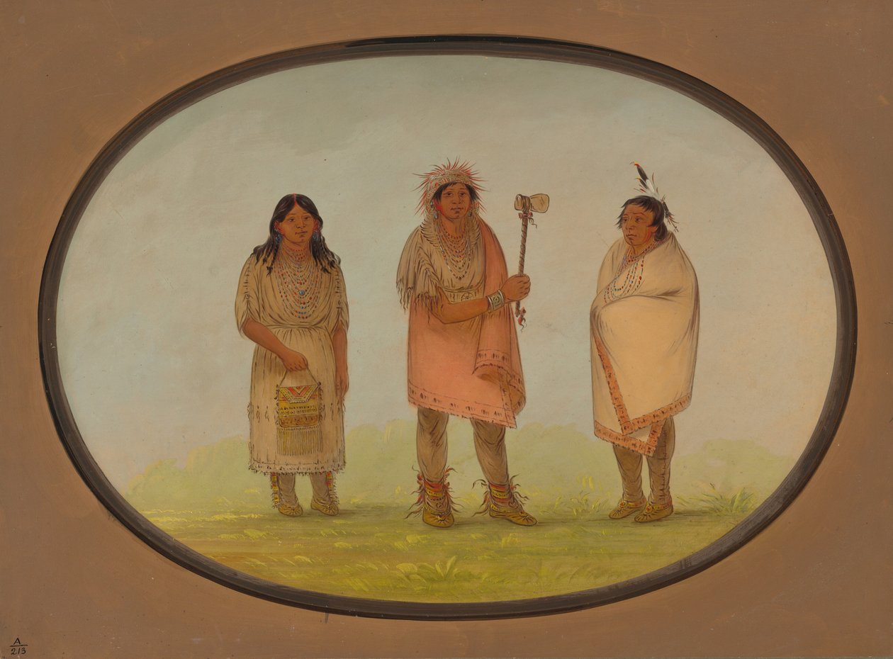 Tre Piankeshaw-indianere, 18611869. af George Catlin