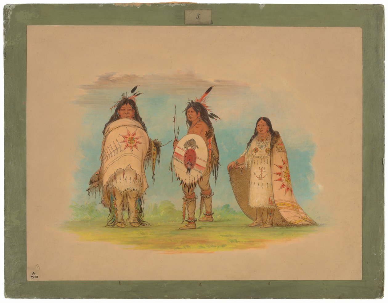 Tre Riccarree-indianere af George Catlin