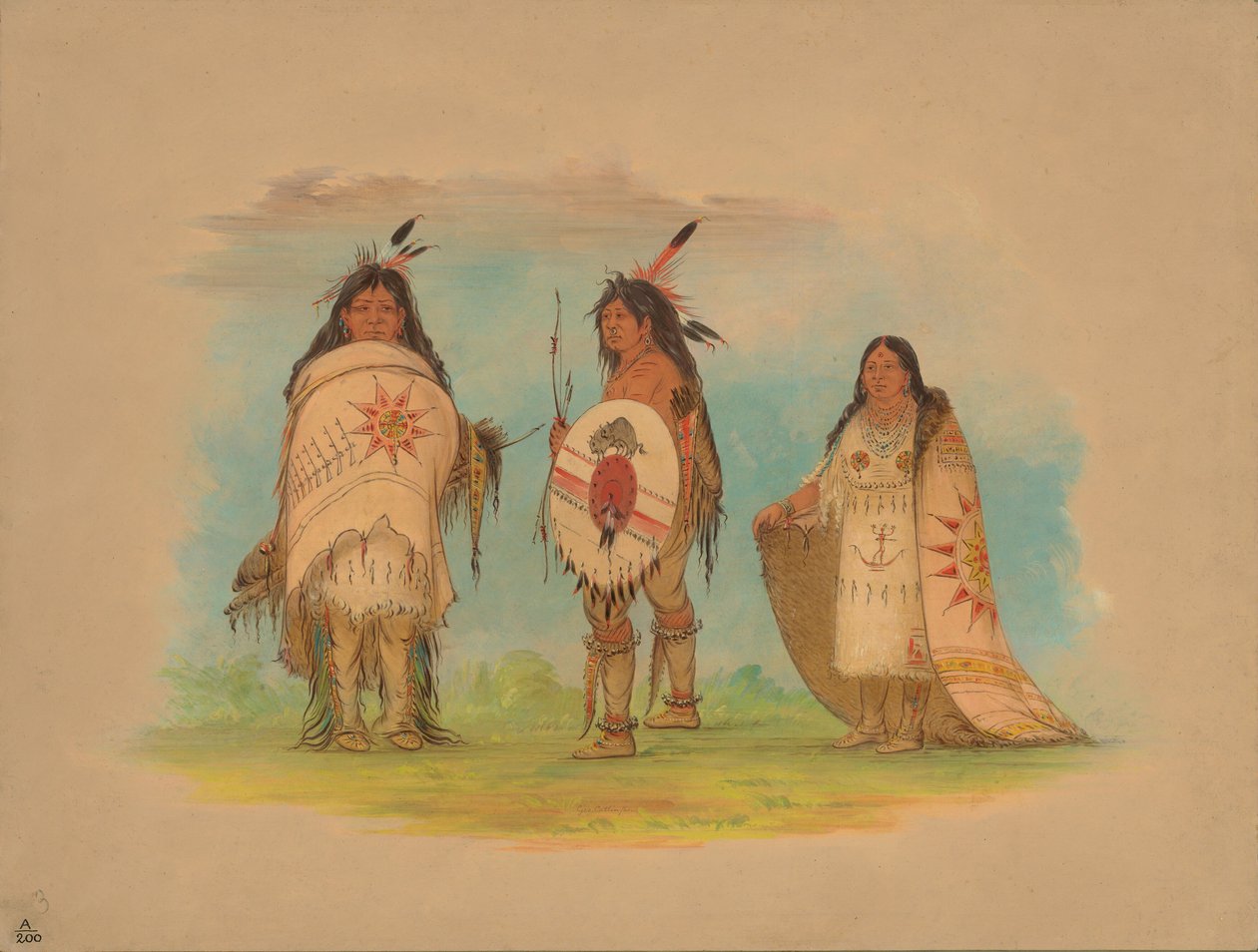 Tre Riccarree-indianere, 1861. af George Catlin