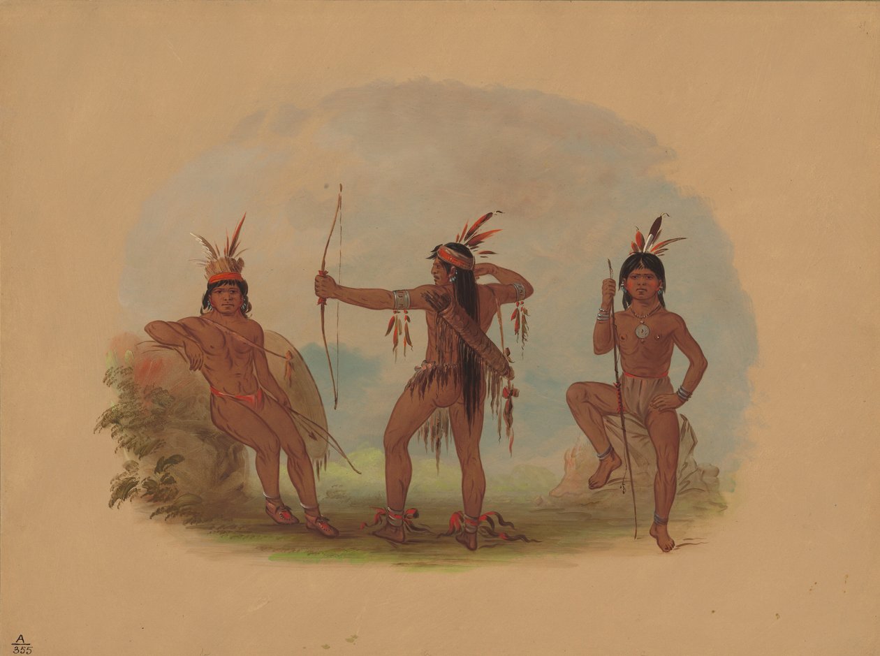Tre Woyaway-indianere, 18541869. af George Catlin