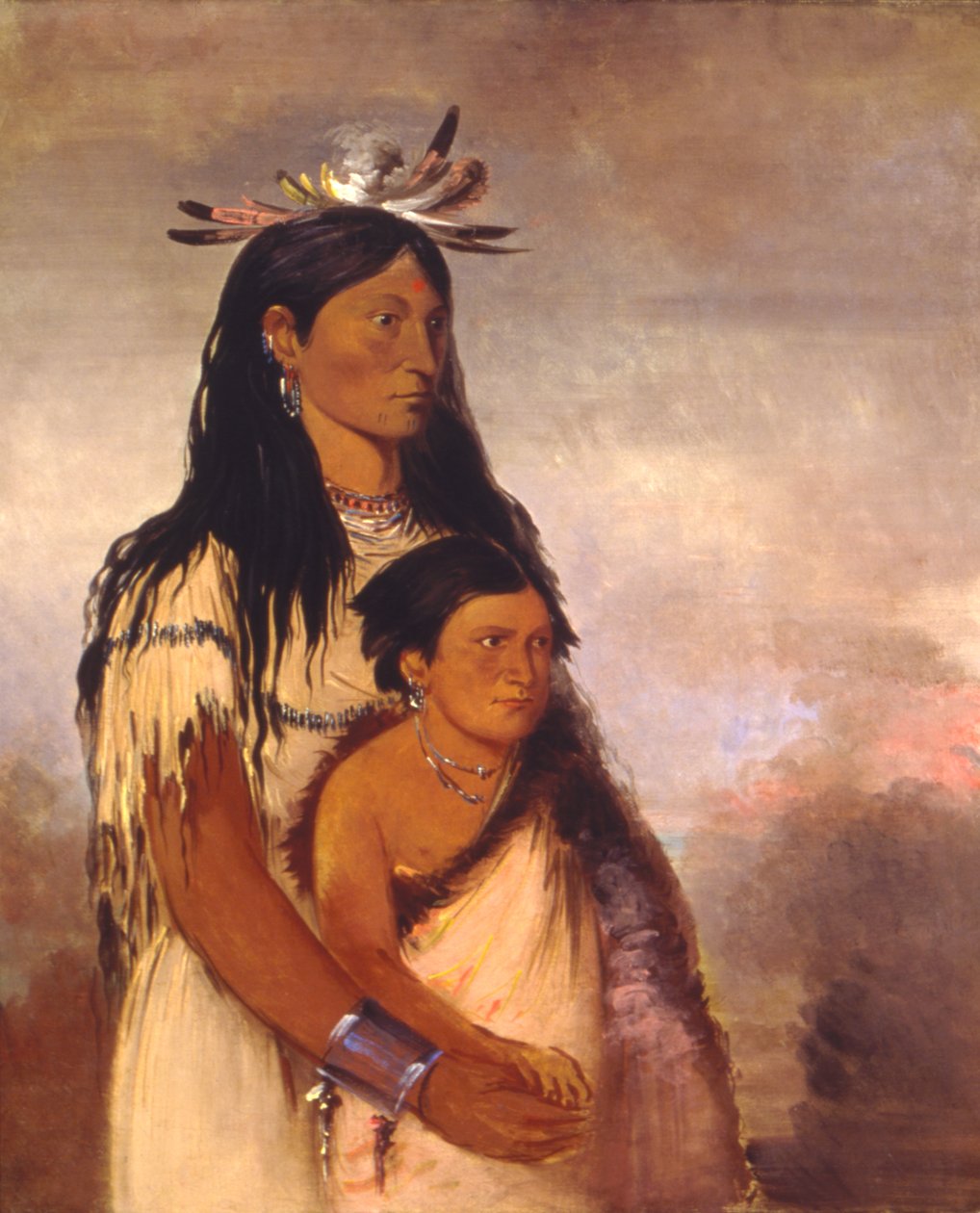Túnk-aht-óh-ye, Tordenskjold, en dreng, og Wun-pán-to-mee, Hvid Væsel, en pige af George Catlin