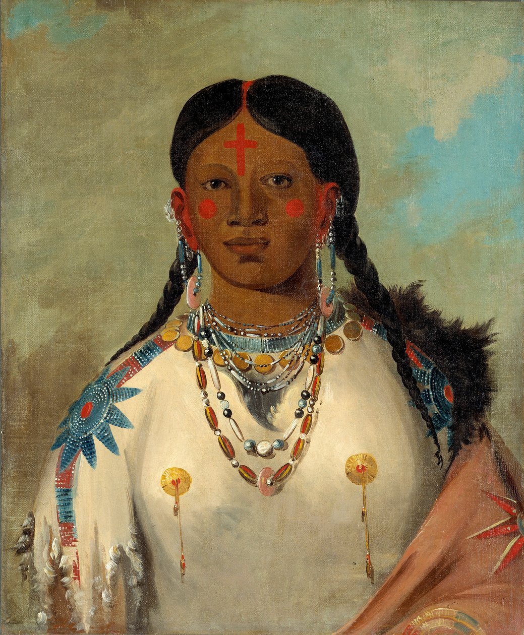 Tís-se-wóo-na-tís, hun, der bader sine knæ, høvdingens kone af George Catlin