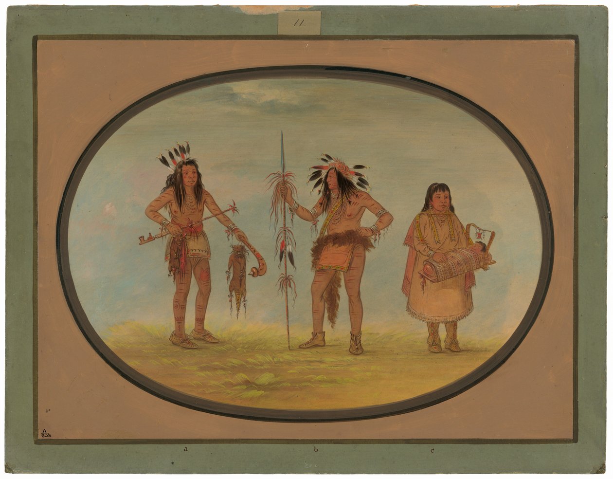 To Ojibbeway Warriors og en kvinde af George Catlin