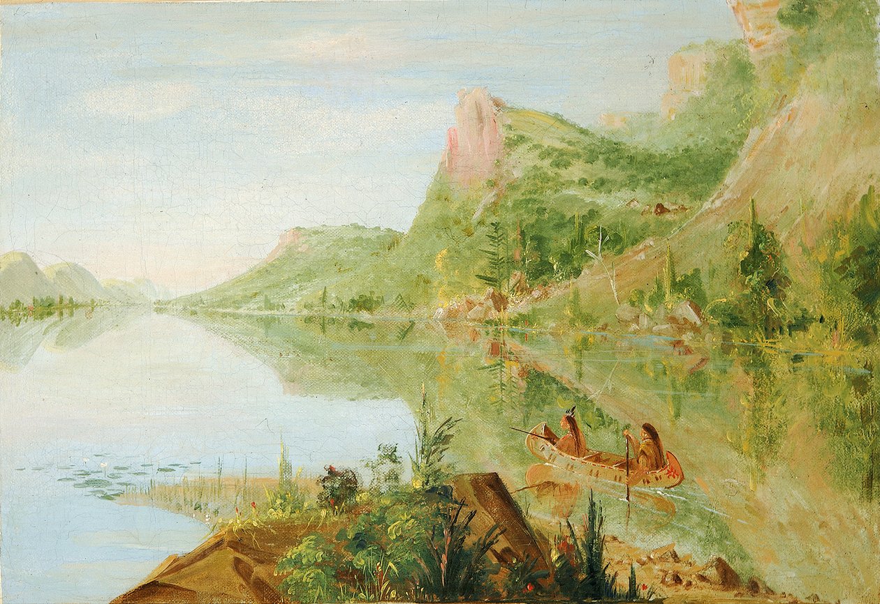 Udsigt over Wisconsin-floden, Winnebago skyder ænder af George Catlin