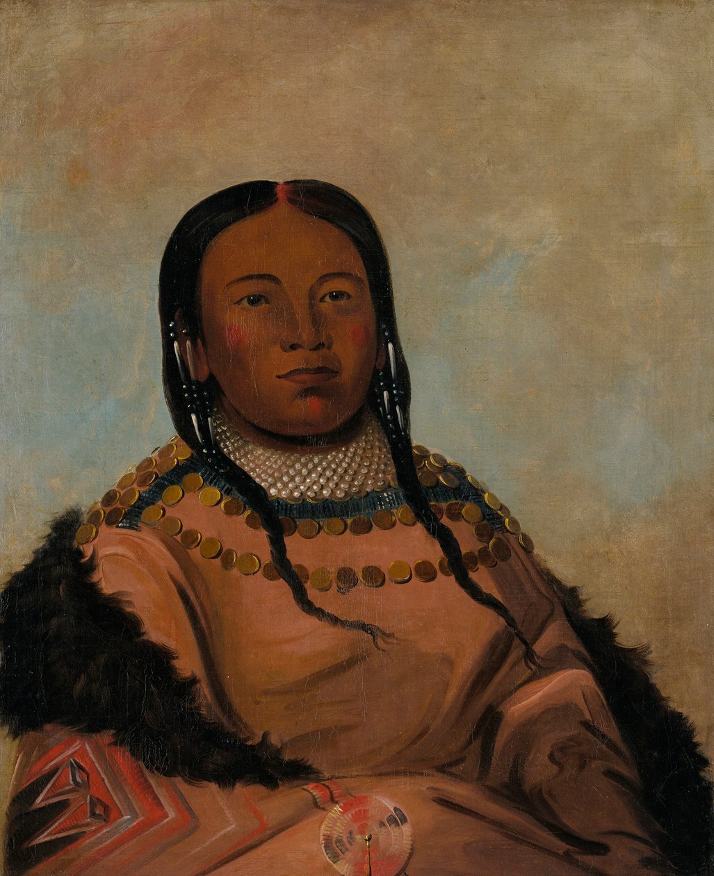 Wi-lóoh-tah-eeh-tcháh-ta-máh-nee, Red Thing That Touches in Marching, Daughter of Black Rock af George Catlin