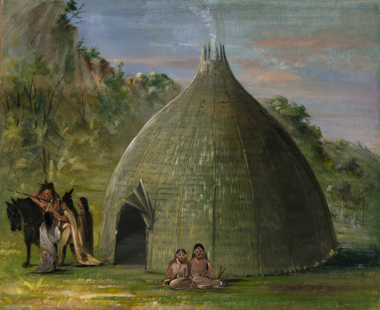 Wichita Lodge, stråtækt med præriegræs af George Catlin