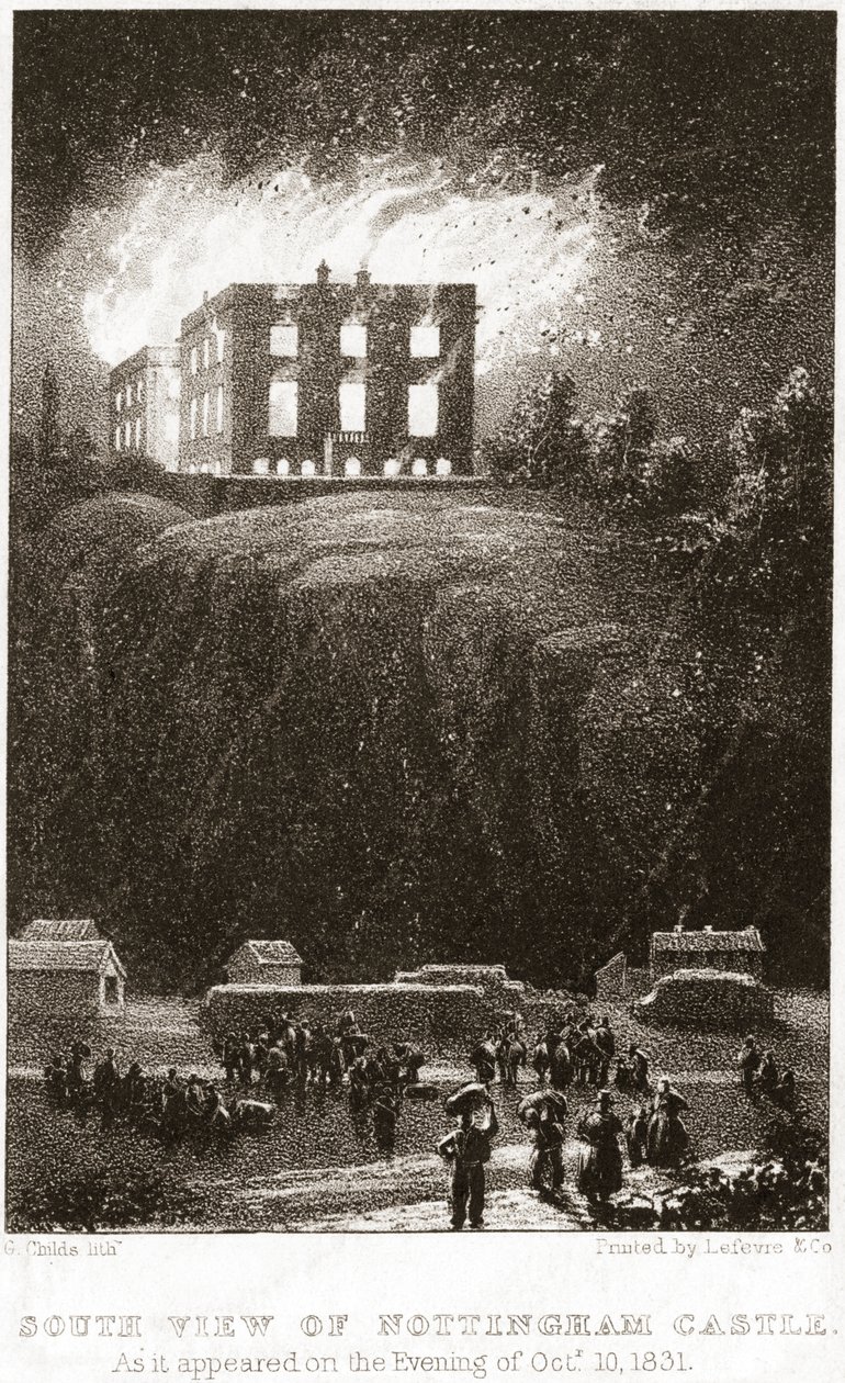 Nottingham Castle i brand, set fra syd, 1831 af George Childs