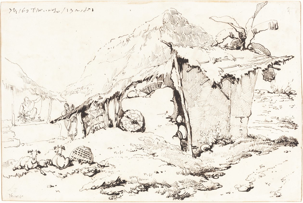 En landsbyhytte i Indien [recto] af George Chinnery