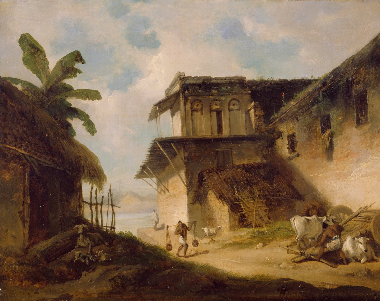 Bengal landsbyscene, 1819-1821 af George Chinnery