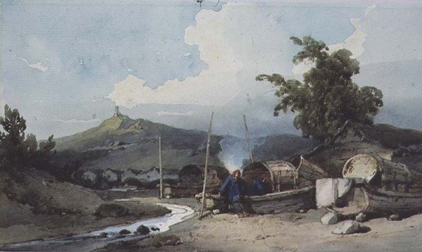 Bådboliger, Macao, Kina af George Chinnery
