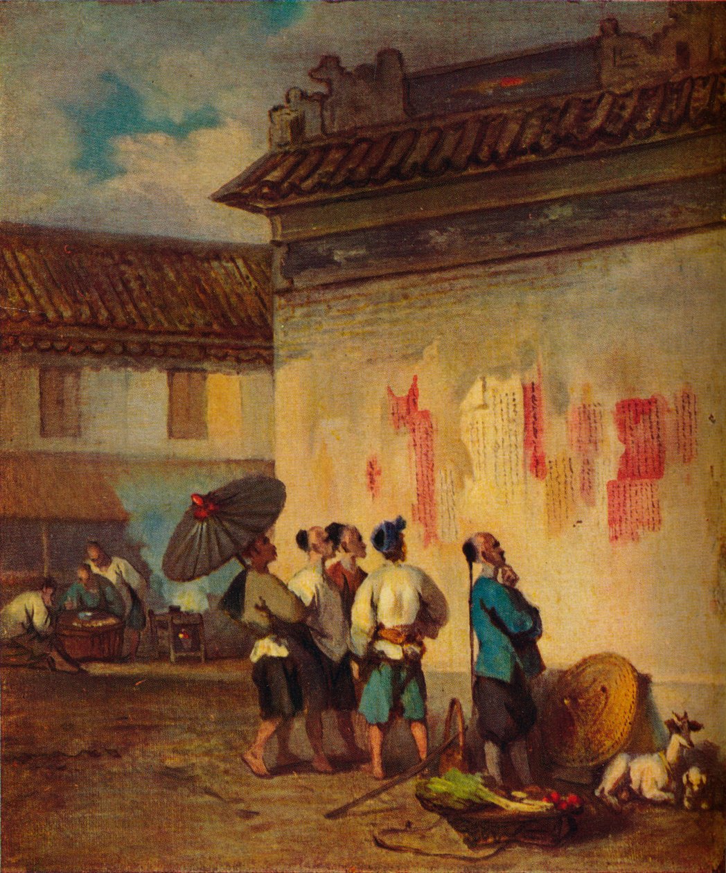 Coolies læser en proklamation, Macao, c1840 af George Chinnery