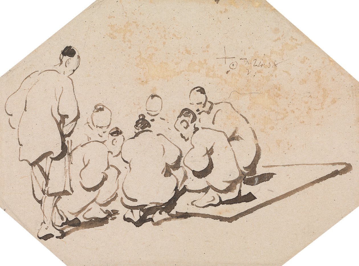 Gruppe af syv mænd, der spiller af George Chinnery