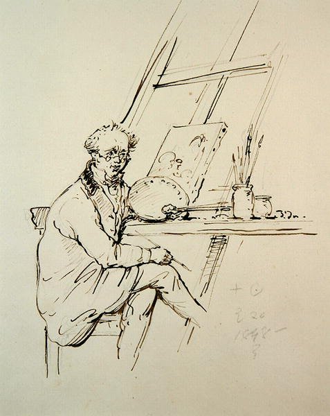 Selvportræt (pen og blæk på papir) af George Chinnery
