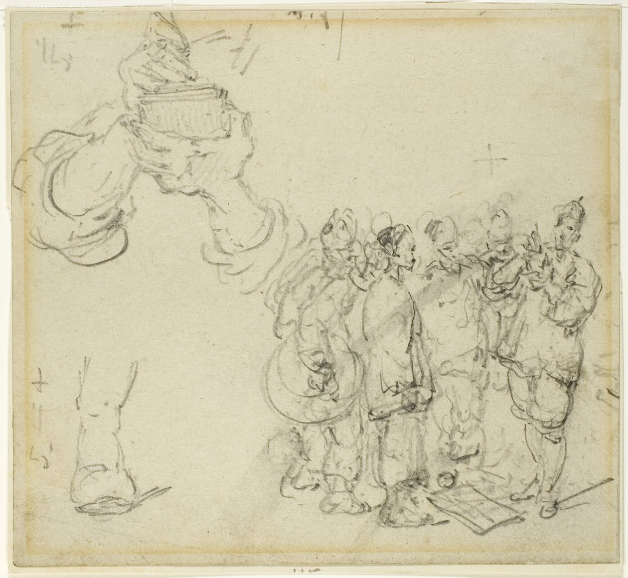 Ark med studier: Hænder og gruppe af orientalske figurer af George Chinnery