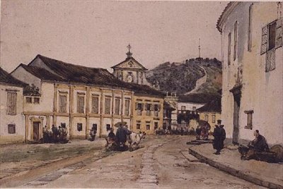 Gade i Macao, Kina (pen, blæk og akvarel på papir) af George Chinnery