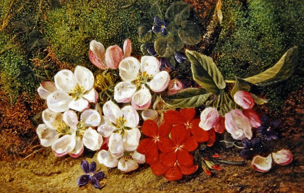 Blossom And Geraniums af Mossy Bank (olie på lærred) af George Clare
