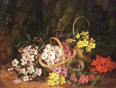 Forårsblomster i kurve af George Clare