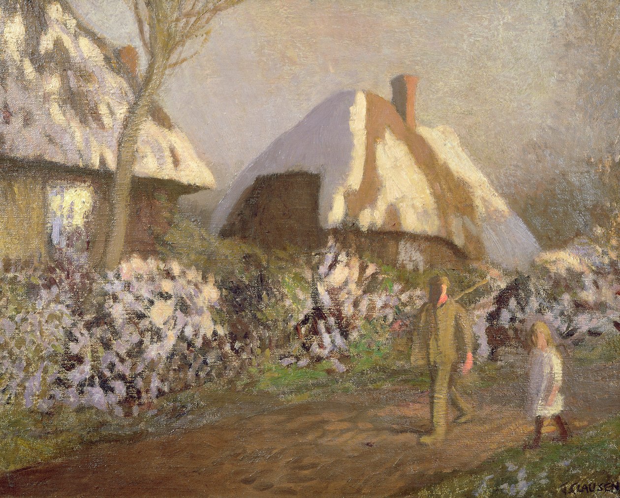 Hytter på den frostklare eftermiddag af George Clausen
