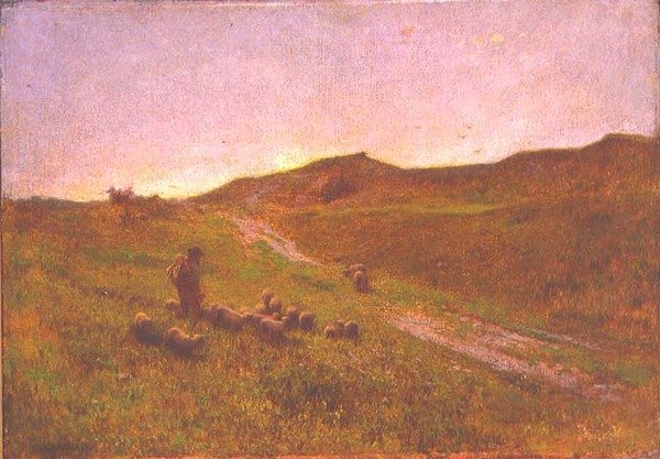 Aften på Moorland (olie på lærred) af George Clausen