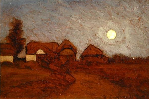 Gård ved måneskin af George Clausen