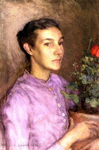 Pige og urtepotte af George Clausen
