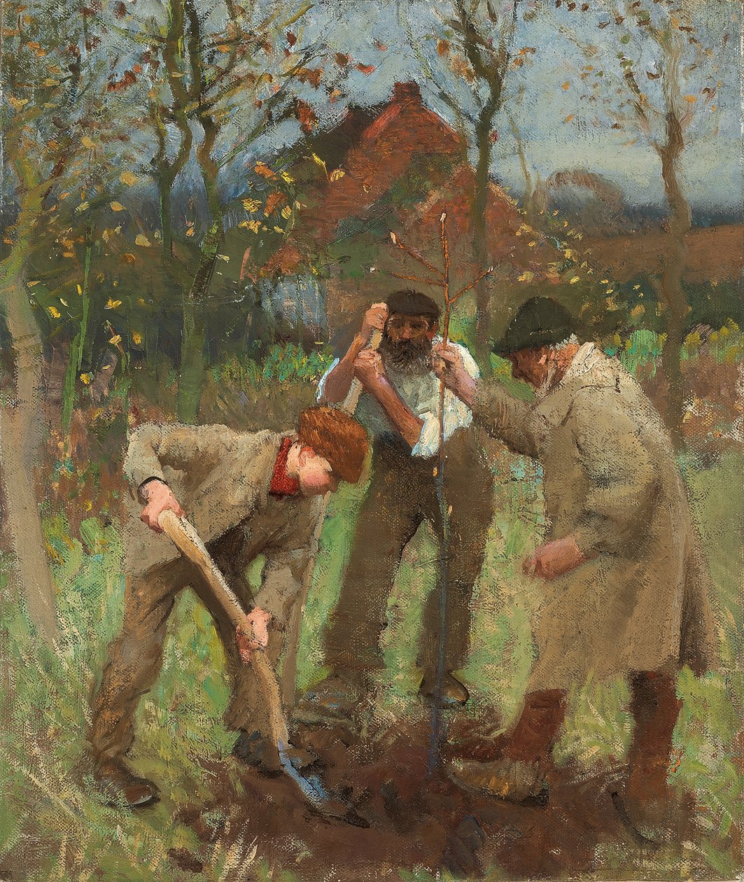Plante et træ (olie på lærred) af George Clausen