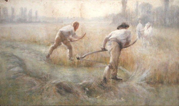 Scything (akvarel på papir) af George Clausen