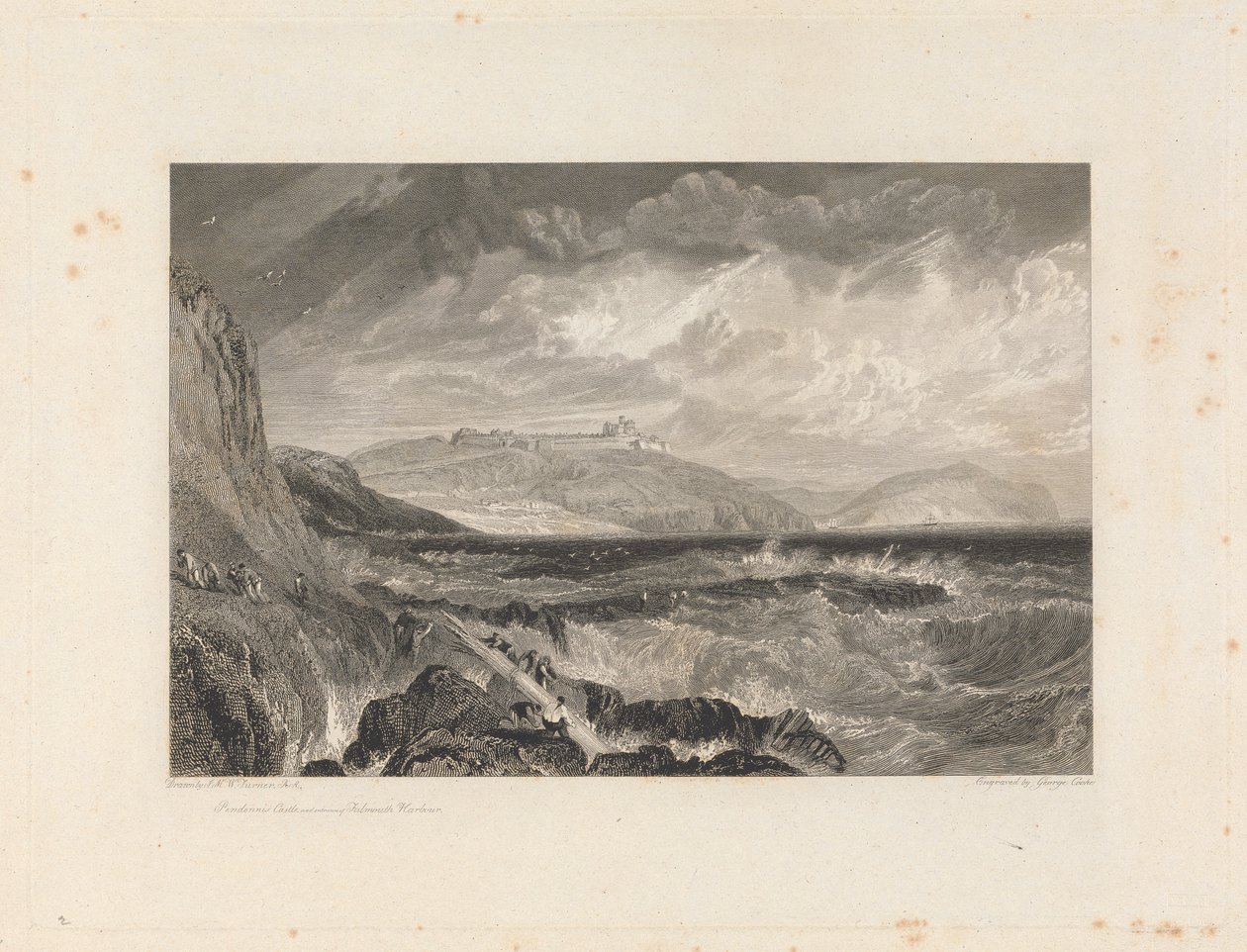 Pendennis Castle, og indgangen til Falmouth Harbor af George Cooke