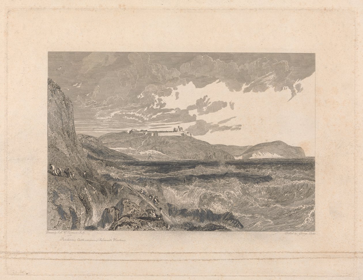 Pendennis Castle og indgangen til Falmouth Harbor af George Cooke