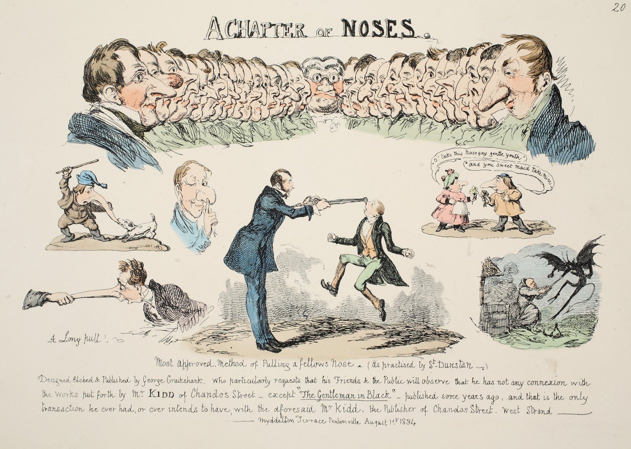A Chapter of Noses, pub. 1834 (håndfarvet gravering) af George Cruikshank
