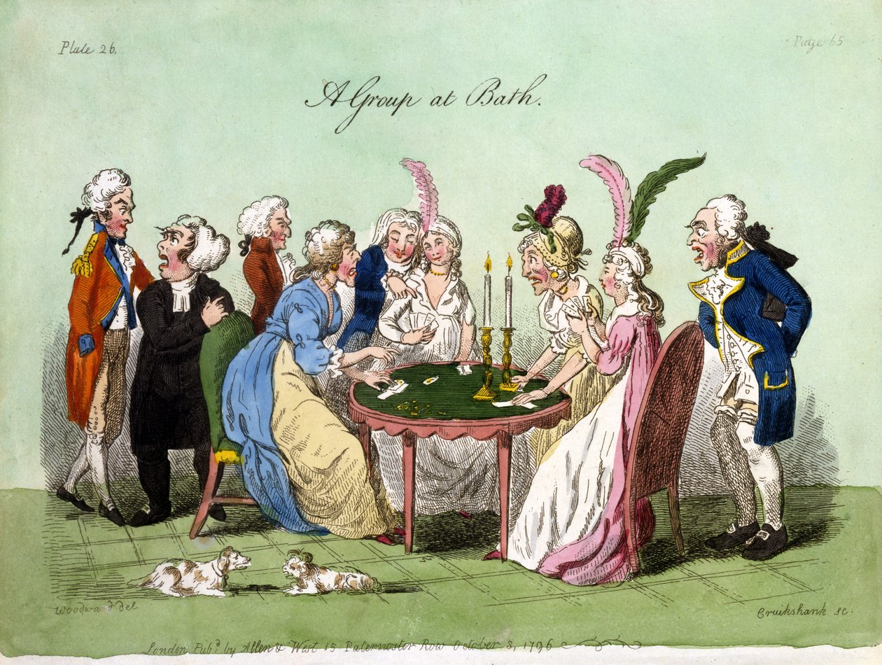 A Group at Bath, 1796 (håndfarvet akvatint) af George Cruikshank