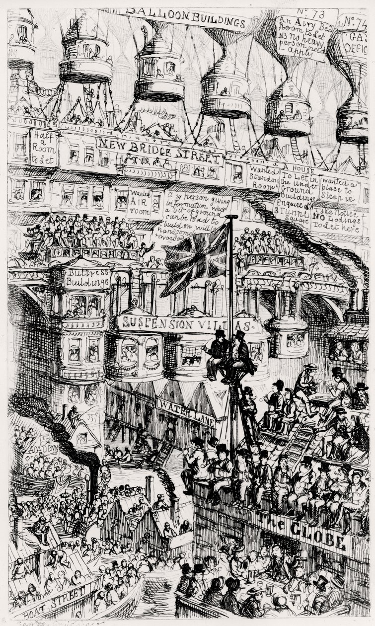 Et malthusiansk syn på fremtidens overfyldte London, England, efter Thomas Malthus