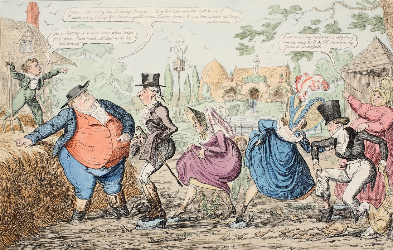 Et besøg på Cockney Farm - Udsigt på grunden osv. osv. osv., pub. 1835. af George Cruikshank