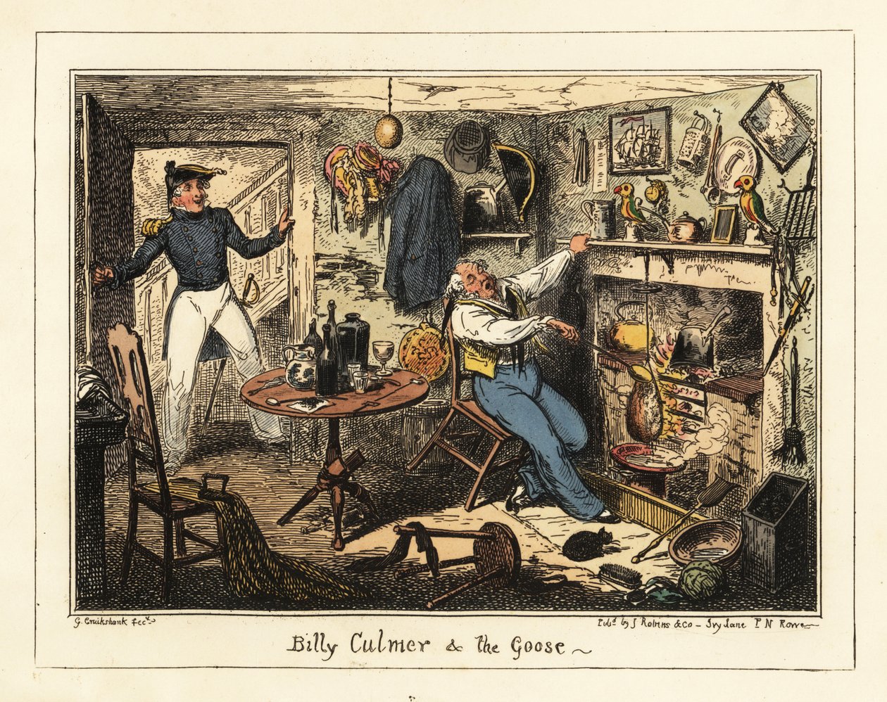 En flådeløjtnant indkalder en gammel midtskibsmand til tjeneste, 1826 (litografi) af George Cruikshank