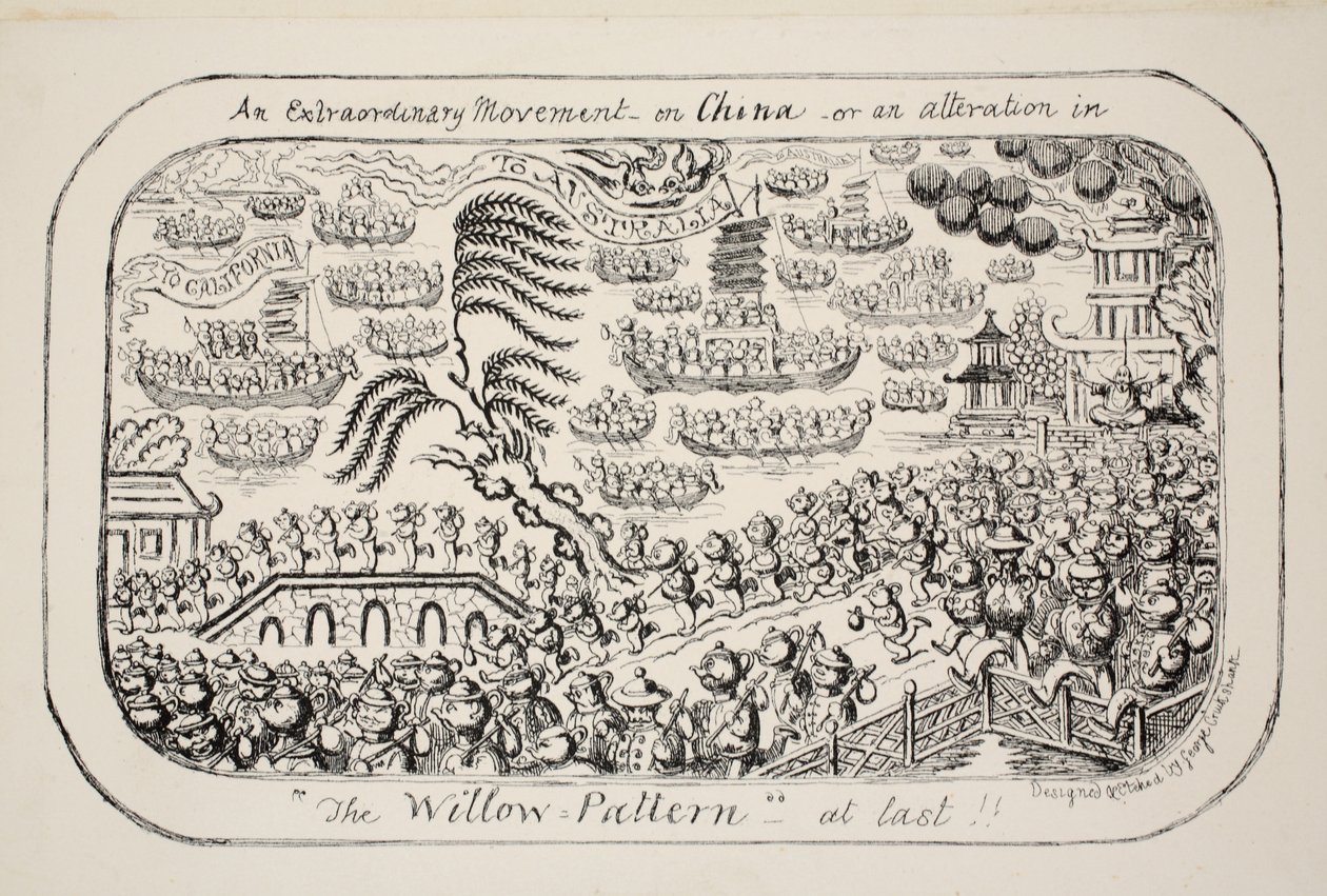 En ekstraordinær bevægelse om Kina - eller - endelig en ændring i Pilemønsteret!!, pub. 1853 af George Cruikshank