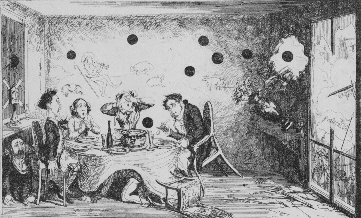 En afbrudt engelsk middagsfest i Paris, c1849. af George Cruikshank