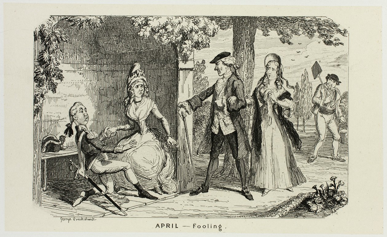 April - Fooling fra George Cruikshanks stålstik til The Comic Almanacks: 1835-1853 af George Cruikshank