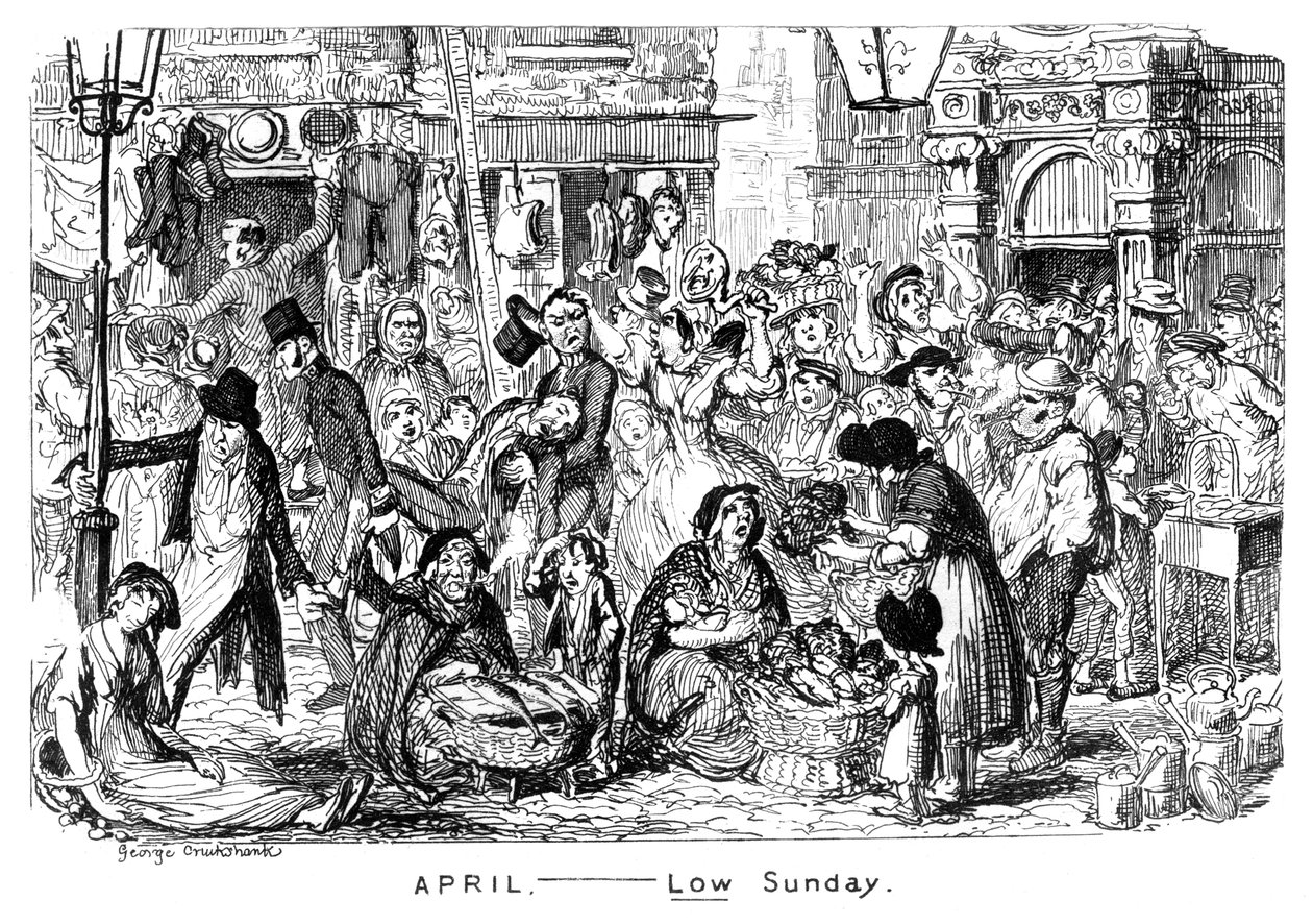 april - lav søndag, 1800-tallet. af George Cruikshank