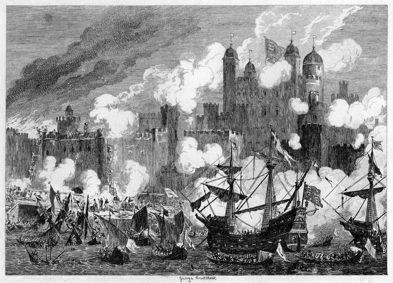 Angreb på Saint Thomass Tower af hertugen af Suffolk, 1554 1840. af George Cruikshank